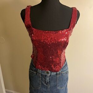 Madden NYC Red Sequin Women's Top